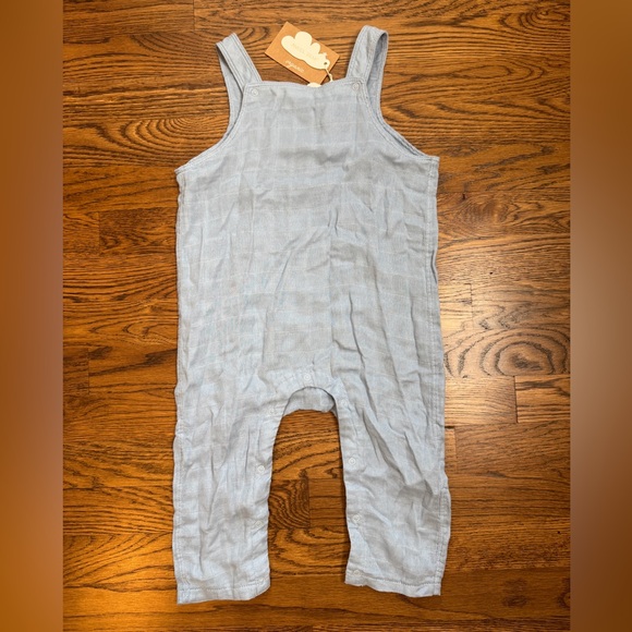 NWT Angel Dear Organic Solid Muslin Cornflower Blue/ Gray Kids Romper 18-24 Mths - Picture 1 of 14